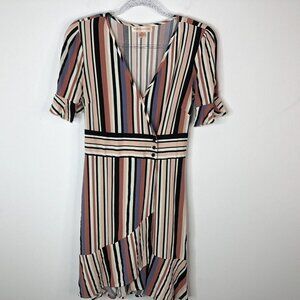 Band Of Gypsies Woman’s Stripe Faux Wrap Dress Size M Short Sleeve Viscose FLAW